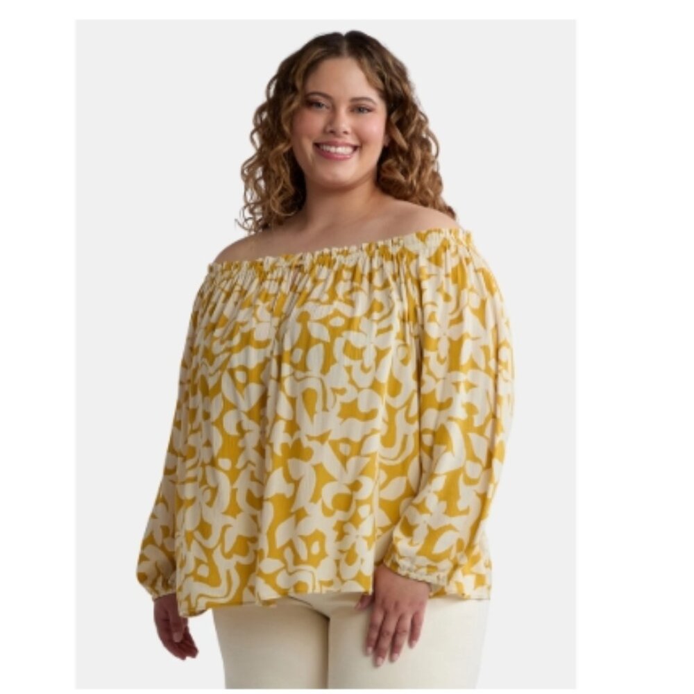 Flowy summer gold blouse on or off 2 way shoulder 4X 5X 28W 30W